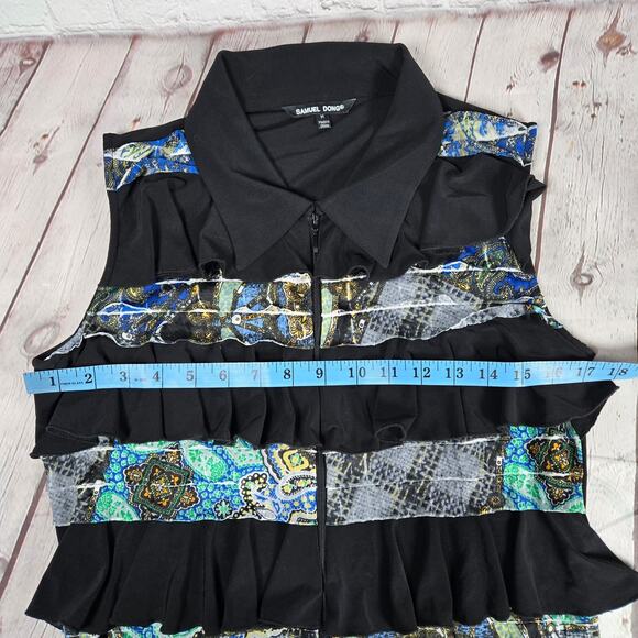 Samuel Dong Tier Ruffle Front Sleeveless Multi Color Pattern Black Tunic Dress M - Picture 7 of 8